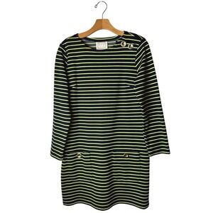 STS Sail to Sable Dress Women Blue‎ Yellow Stripe Crewneck Shift Mini Preppy